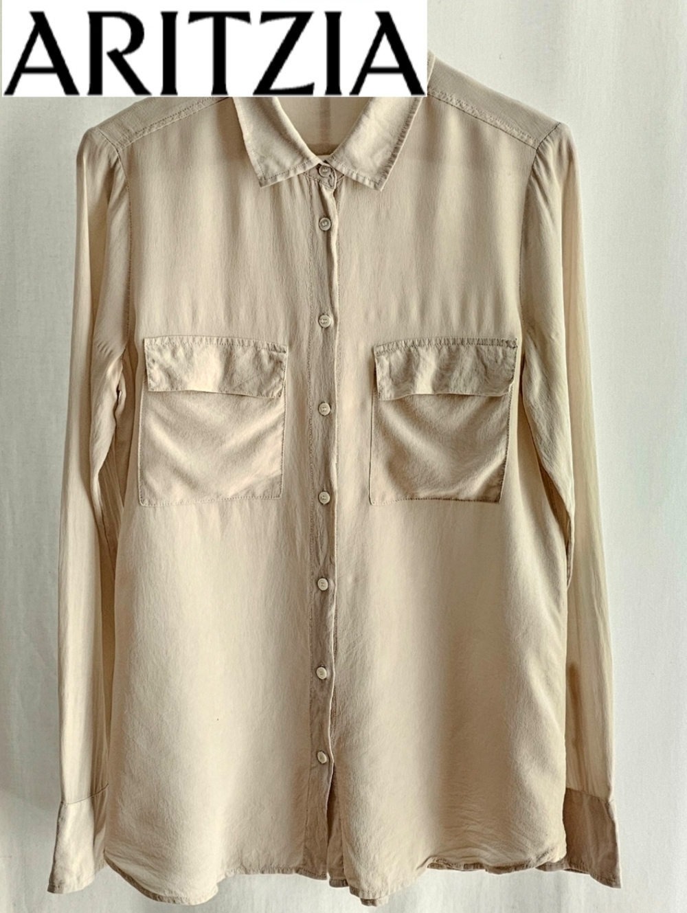 Aritzia Babaton Beige Long Sleeve 100% Silk Button Blouse - Picture 3 of 16